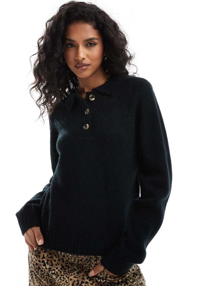 Threadbare knitted collared jumper in black