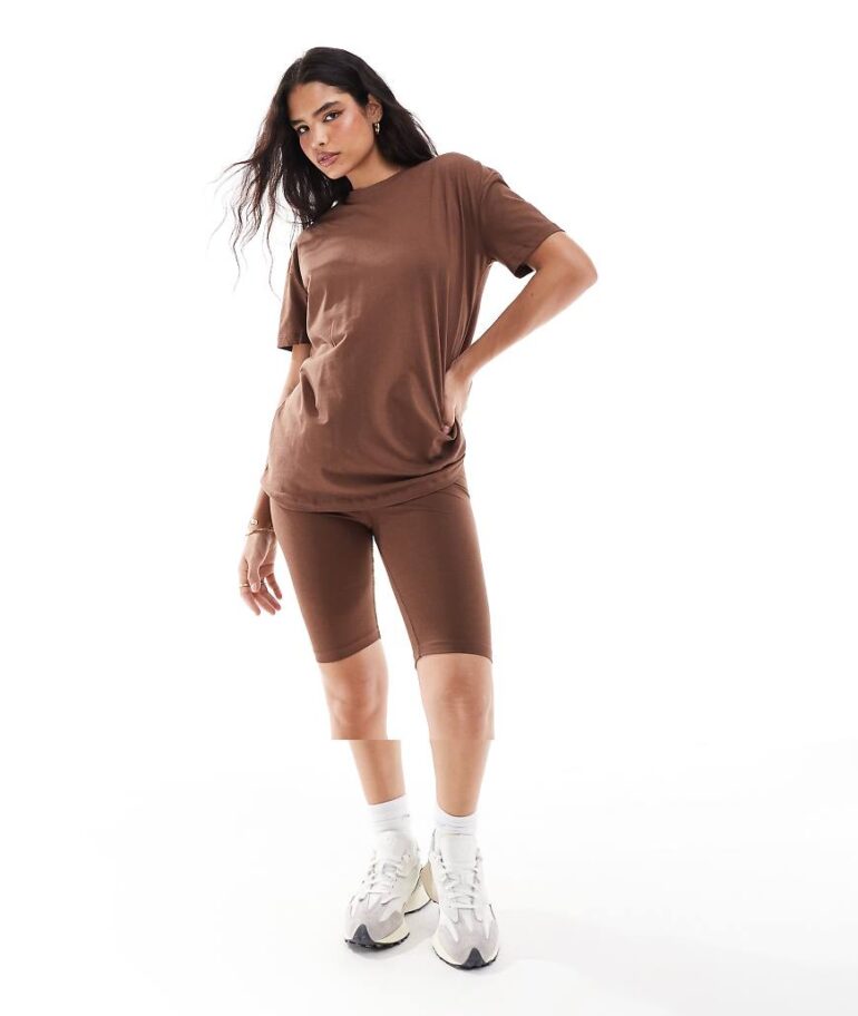 Threadbare shorts and oversized t-shirt co-ord in chocolate brown