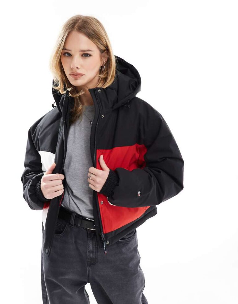 Tommy Jeans Back logo colour-blocked puffer jacket in multi-Black