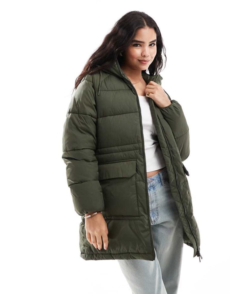 Tommy Jeans oversized long puffer jacket in khaki green