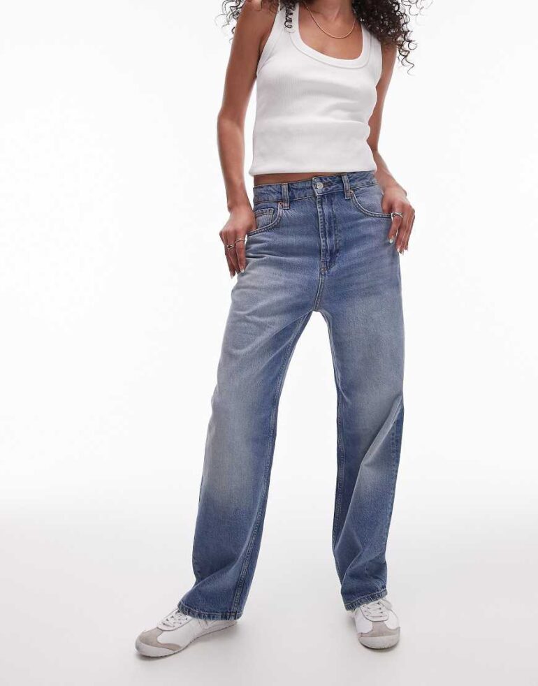 Topshop Awkward Barrel high rise jean in vintage blue