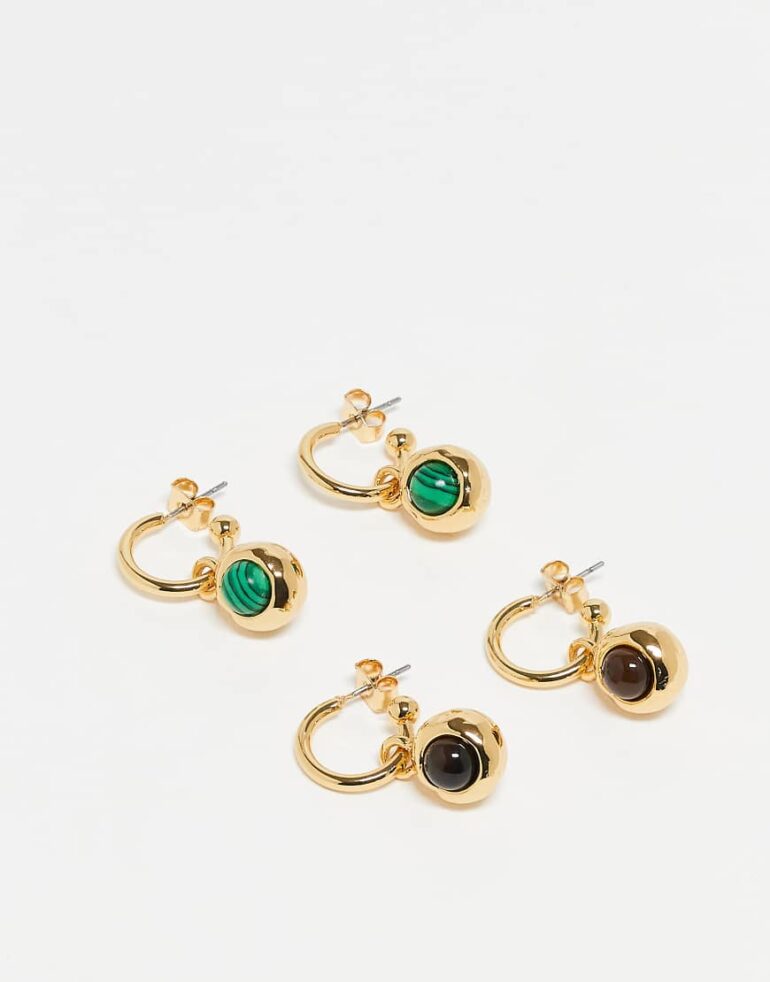 Topshop Erin 14k gold plated 2 pack hoop earrings with charms in gold
