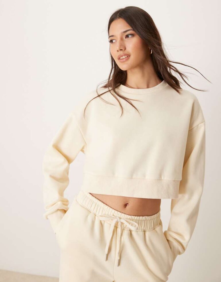 Urban Threads lounge cropped sweatshirt in cream-White