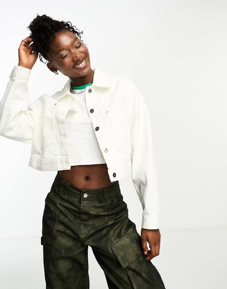 Vans Raynes cropped trucker jacket in white