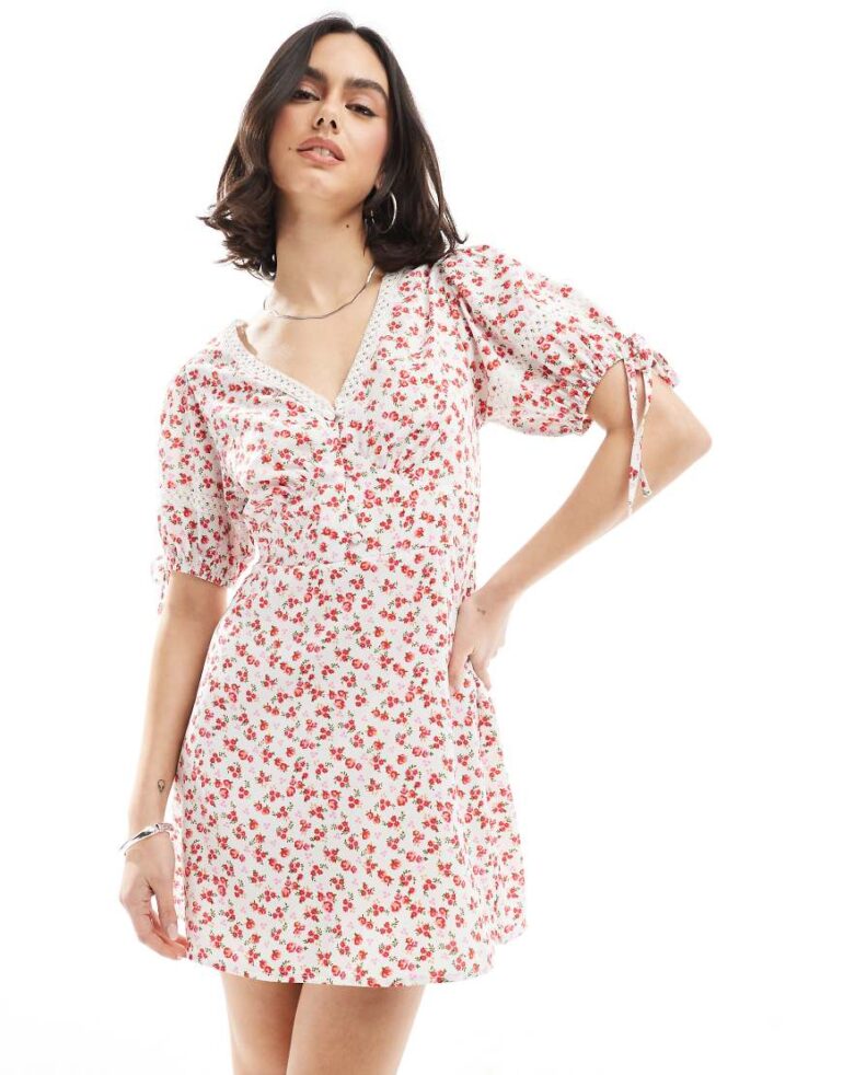 Wednesday's Girl chintzy floral mini tea dress in white