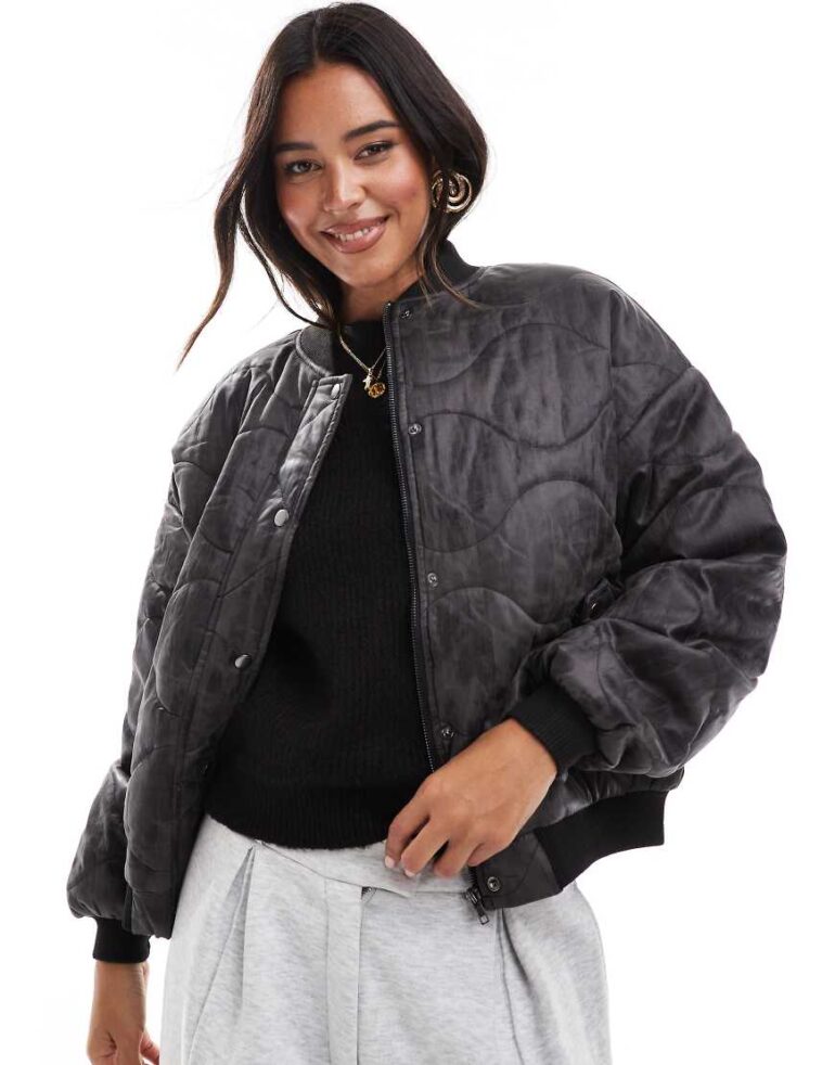 Wednesday's Girl washed effect oversized bomber jacket in dark brown