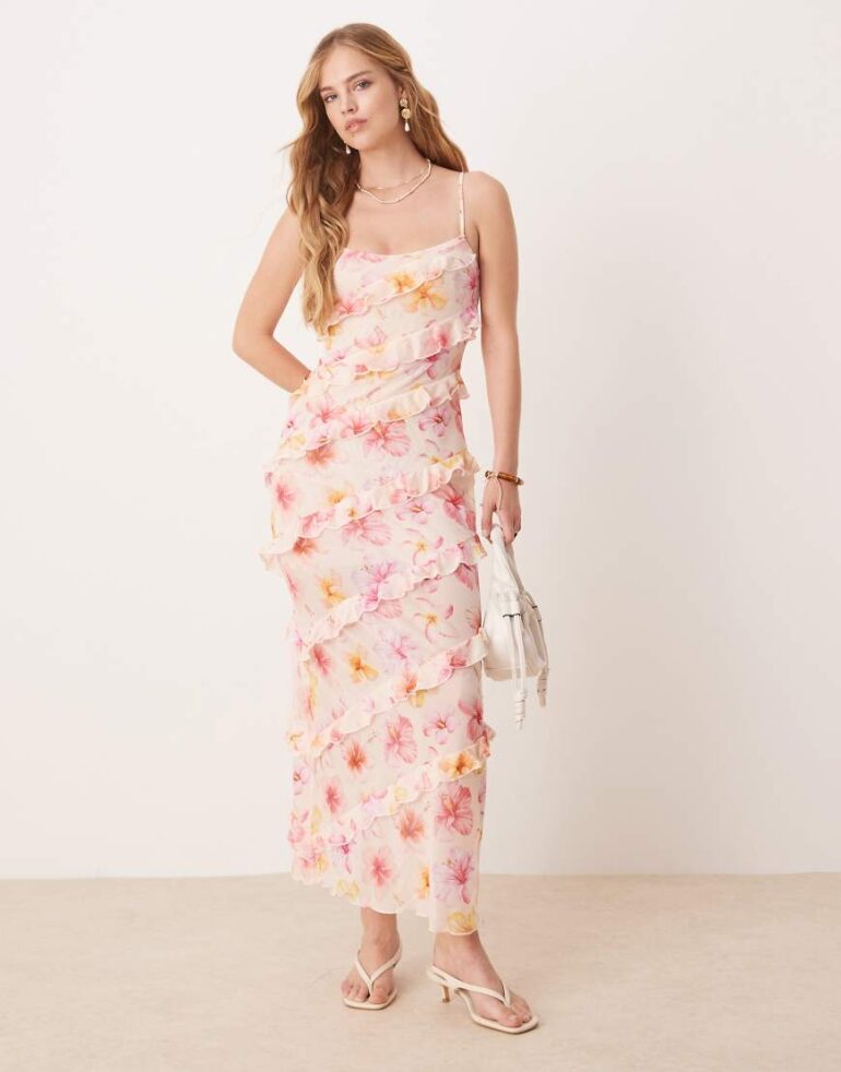 Wild Lovers Cali Dreams floral print ruffle beach maxi dress in white