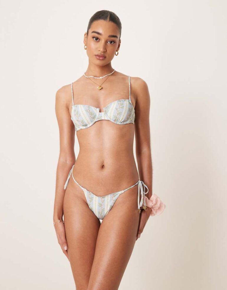 Wild Lovers Milkshake tie side bikini bottom in blue multi