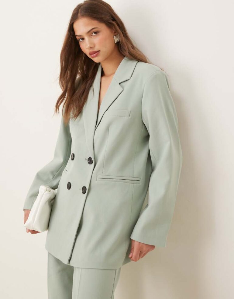 YAS oversized double breasted tailored blazer co-ord in iceberg green