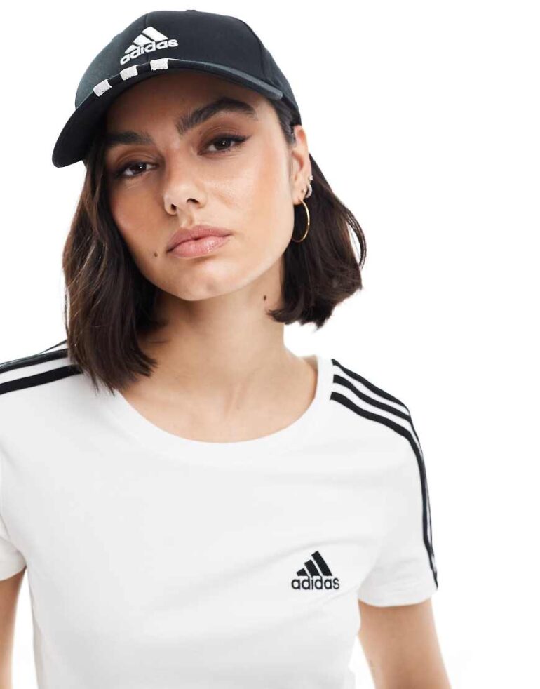 adidas Baseball 3 stripe cap in black