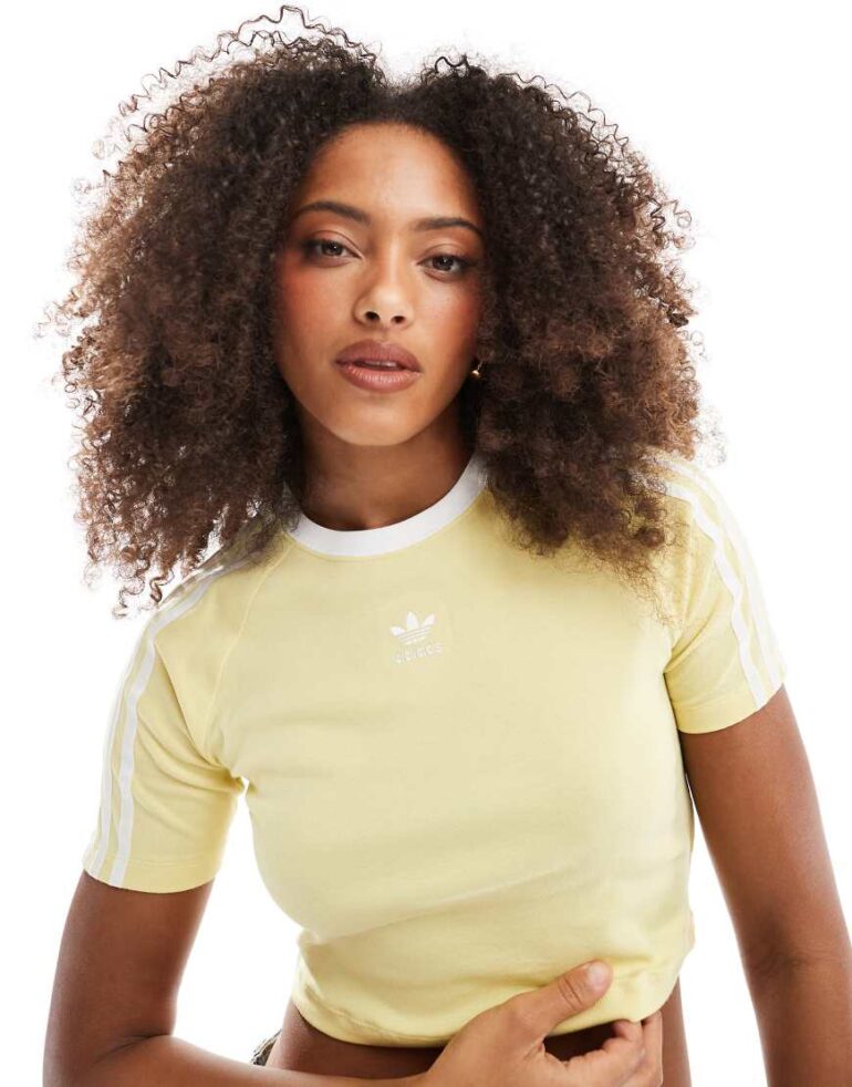 adidas Originals 3-stripes baby tee in powder yellow