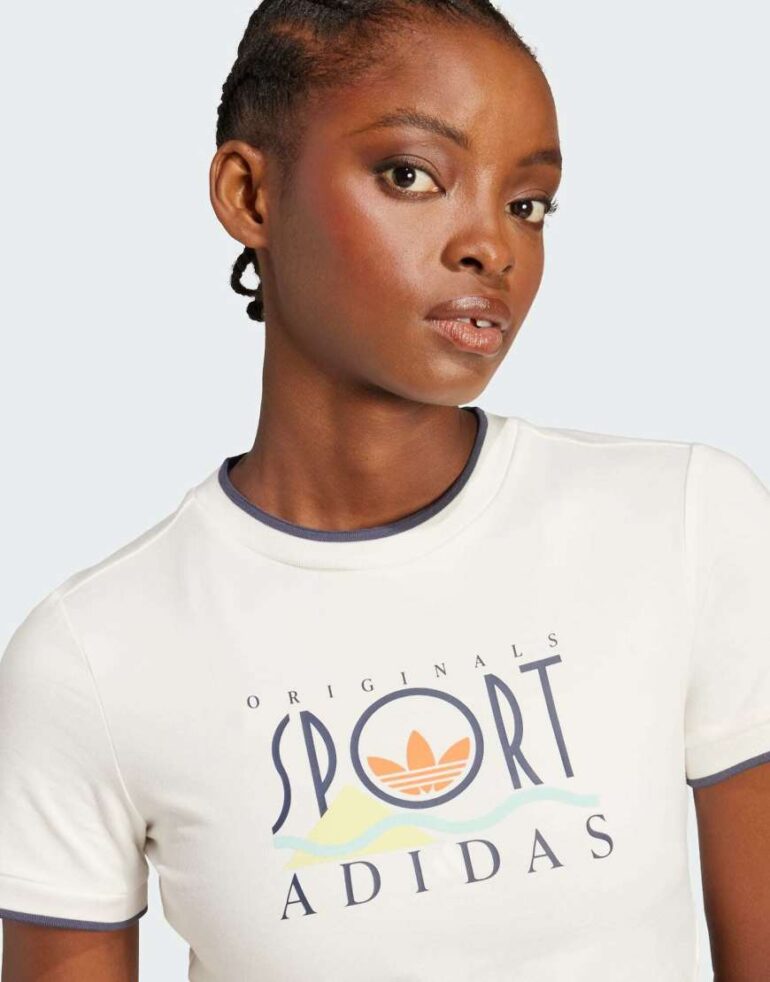 adidas Originals Adidas sport graphic baby tee in cloud white