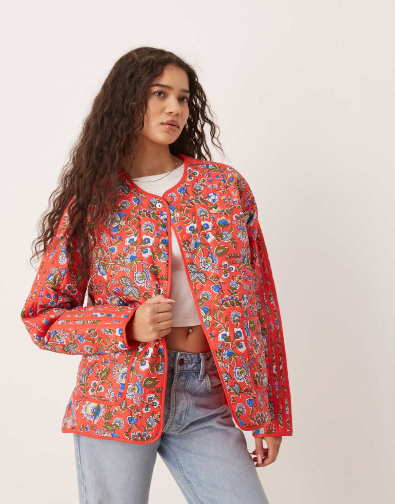 adidas Originals x Liberty London quilted jacket in red floral
