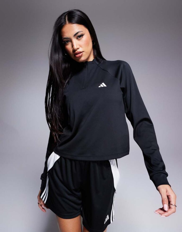 adidas Training Train Essentials 1/4 zip top in black