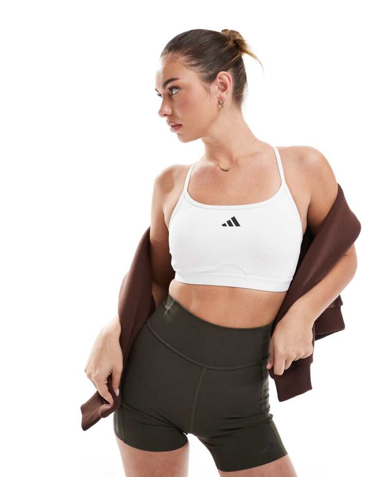 adidas Training aeroreact 3-stripes bra in white