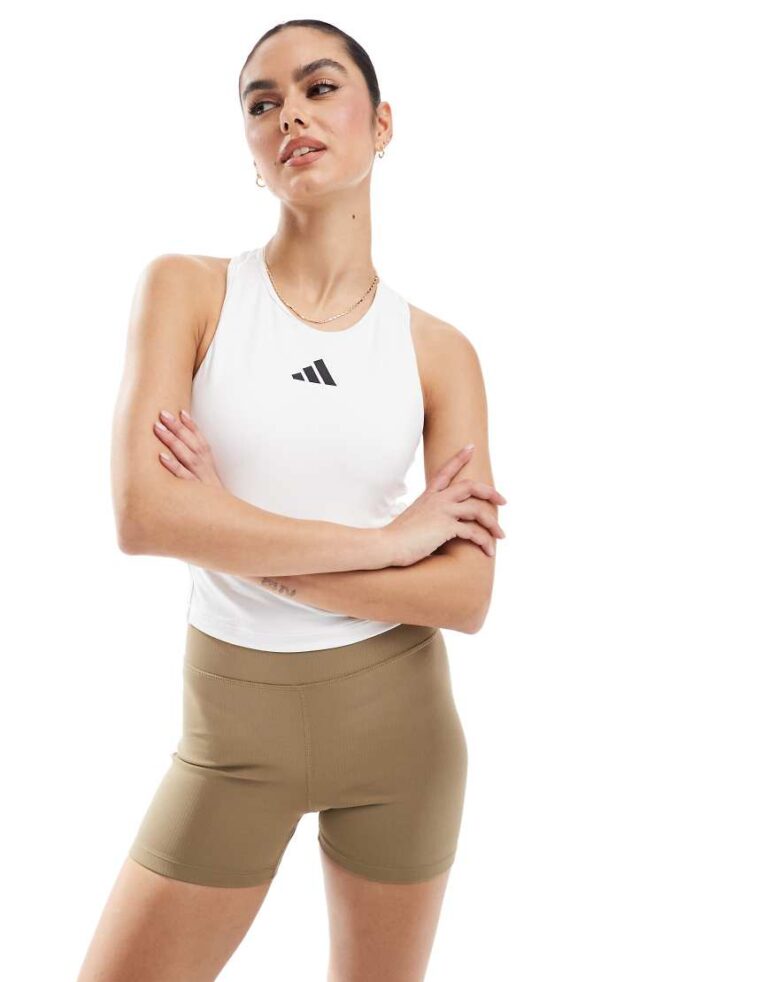 adidas Training power 3-stripes racerback bra tank top in white