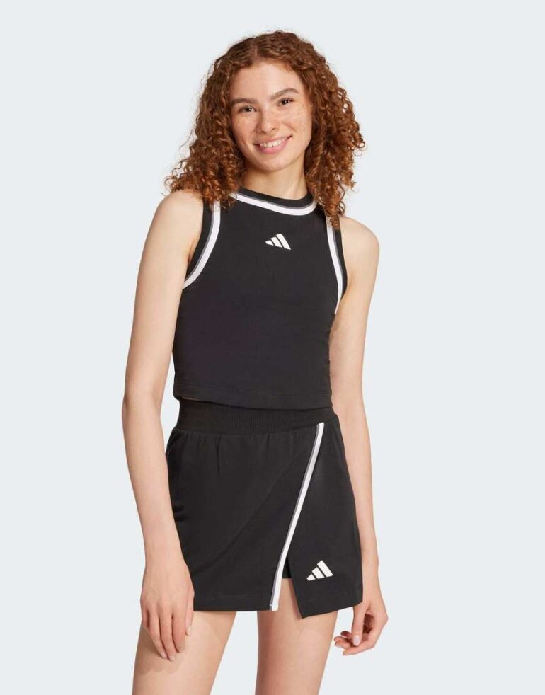 adidas performance Essentials color-pop cotton crop tank top in black