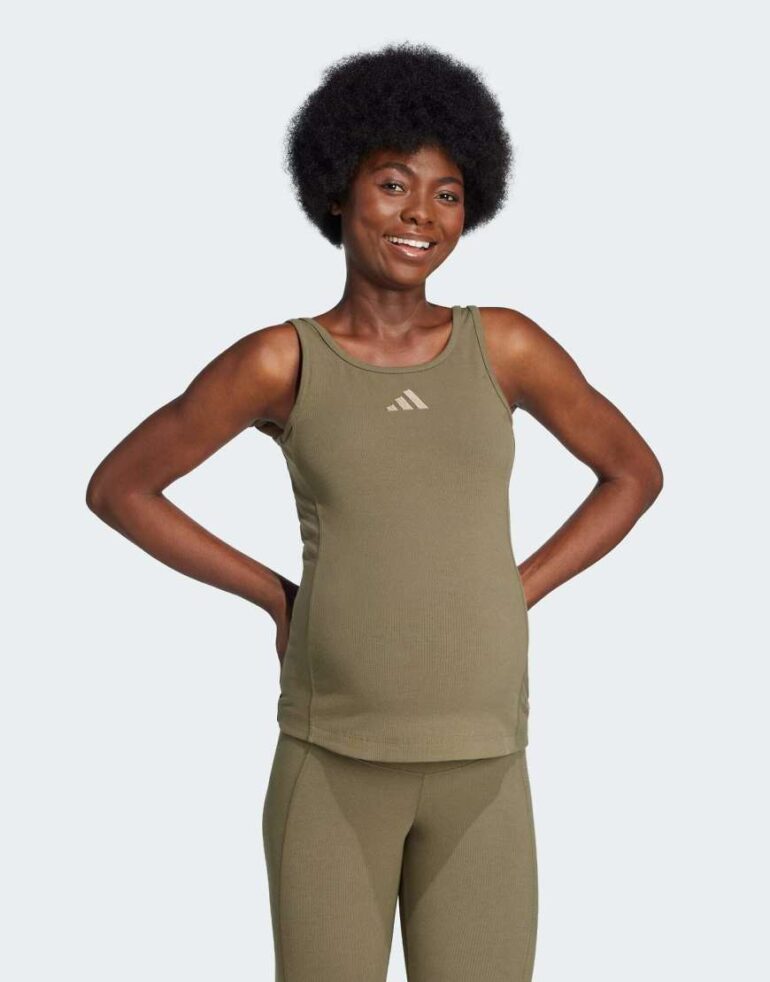 adidas performance Rib tank top (maternity) in olive strata-Green
