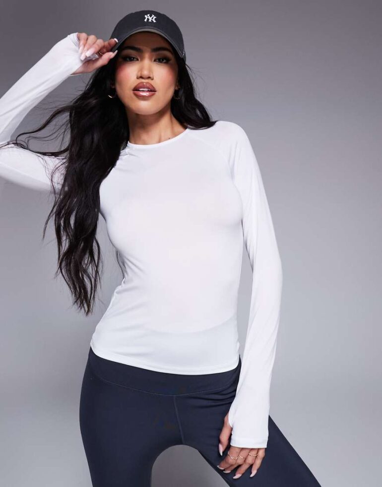 4505 Icon active quick dry slim fit long sleeve top in white