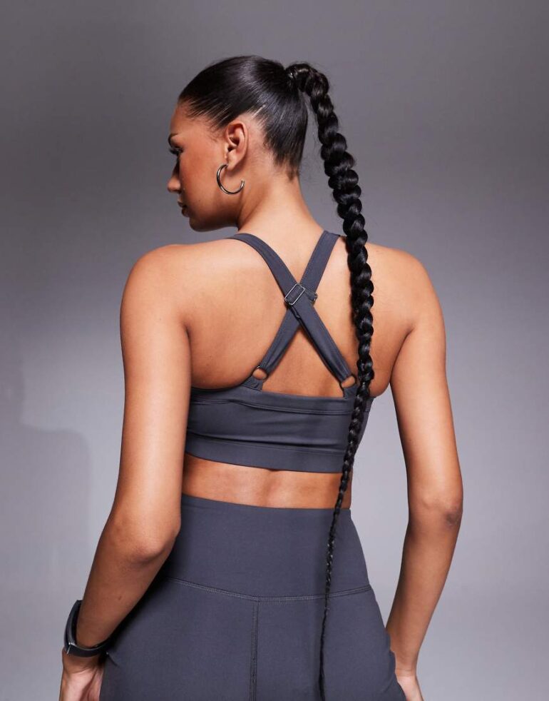 4505 Icon soft touch medium support square neck sports bra in iron grey