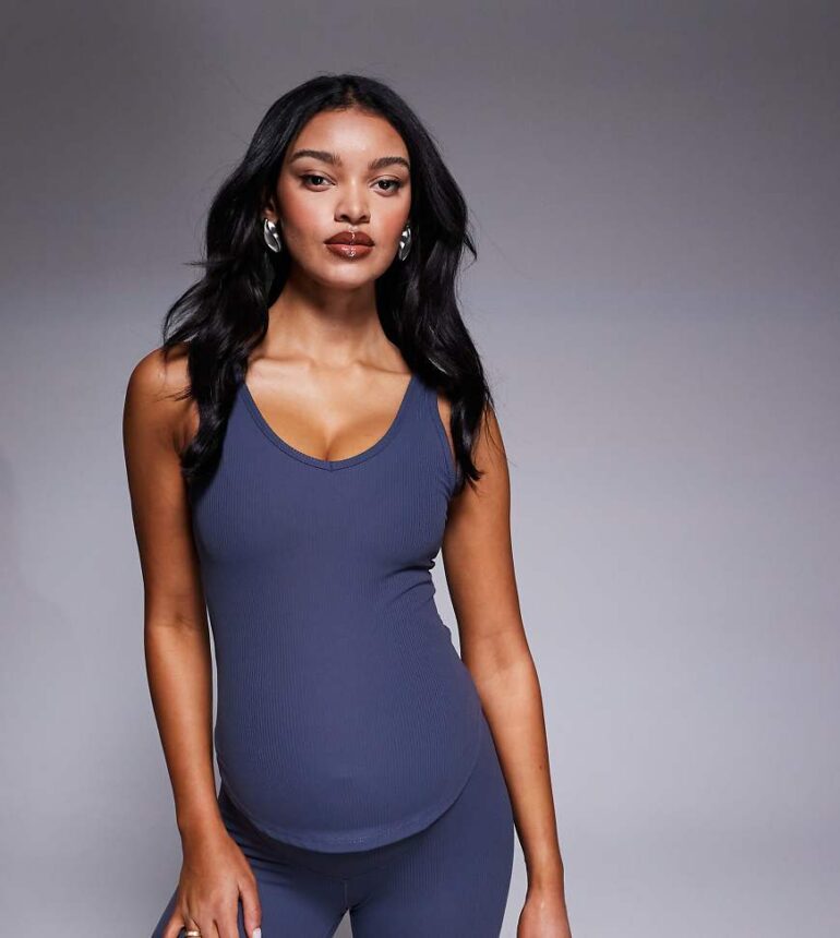 4505 Maternity soft touch rib vest with inner bra in blue grey