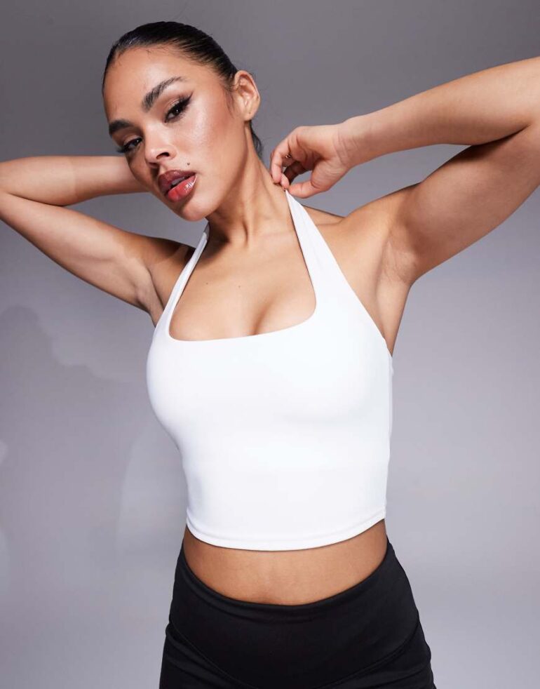 4505 halter neck performance vest with inner bra in white
