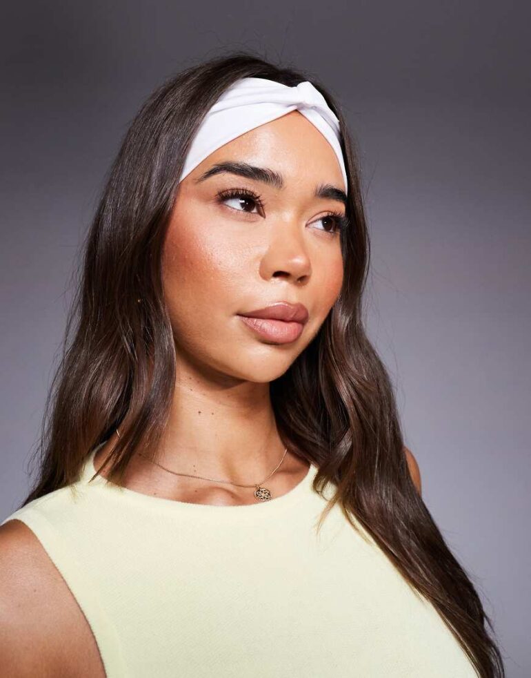 4505 soft touch twist front pilates headband in white
