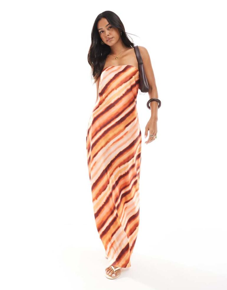 4th & Reckless satin bandeau maxi dress in rust ombre stripe-Multi