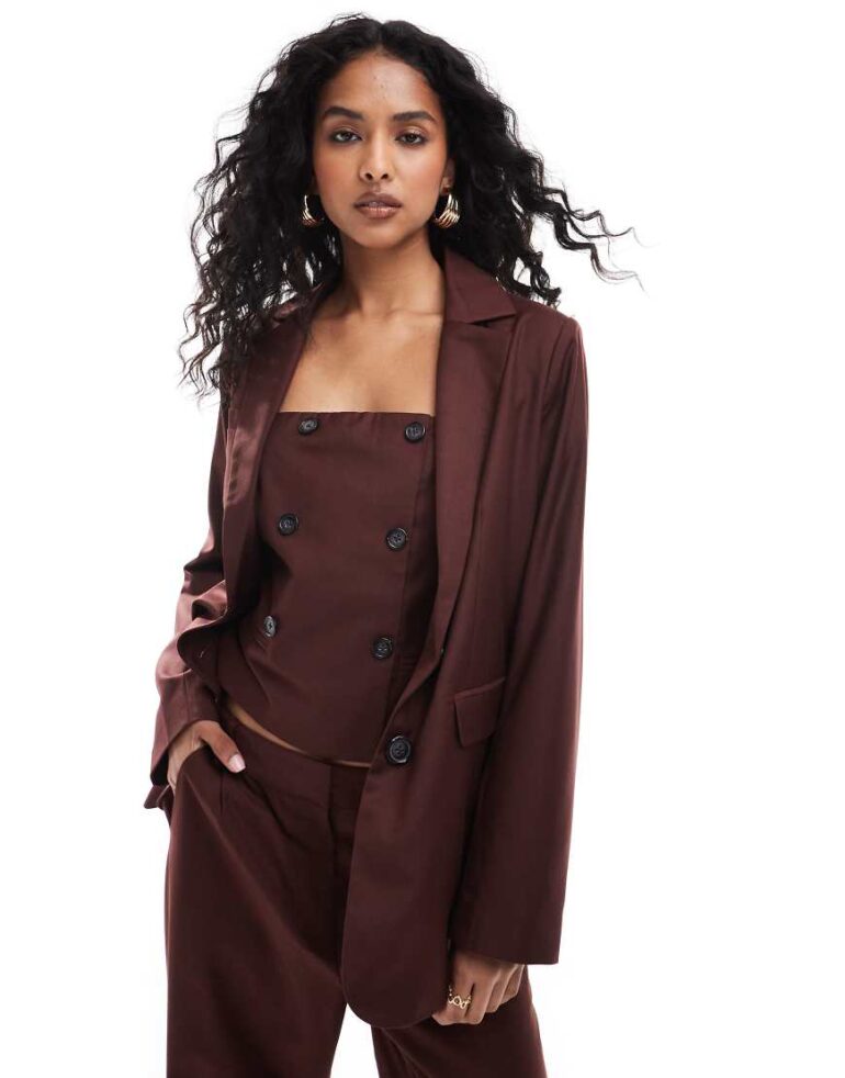 4th & Reckless tailored blazer co-ord in burgundy