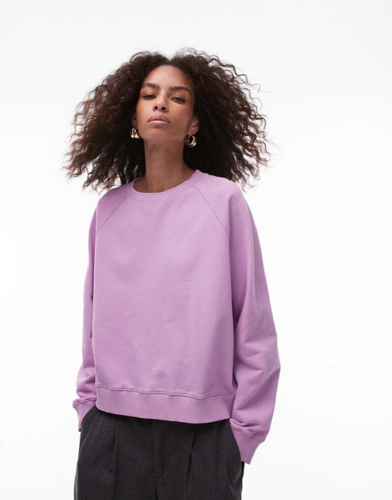 ARKET soft crew neck terry sweatshirt in purple