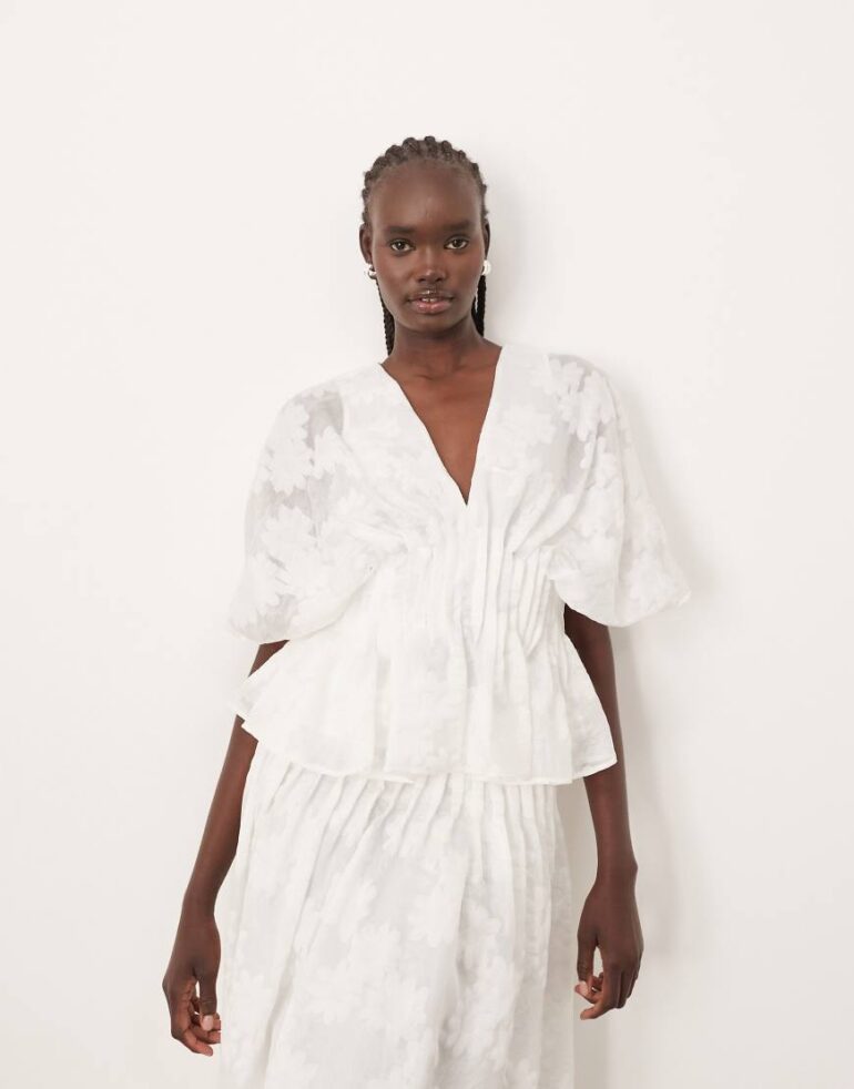 ARRANGE daisy organza pintuck waist top co-ord in white