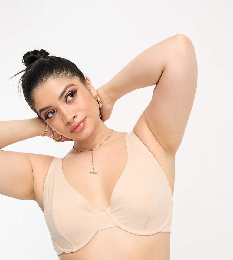ASOS DESIGN Curve Marina smoothing underwire bra in beige-Neutral