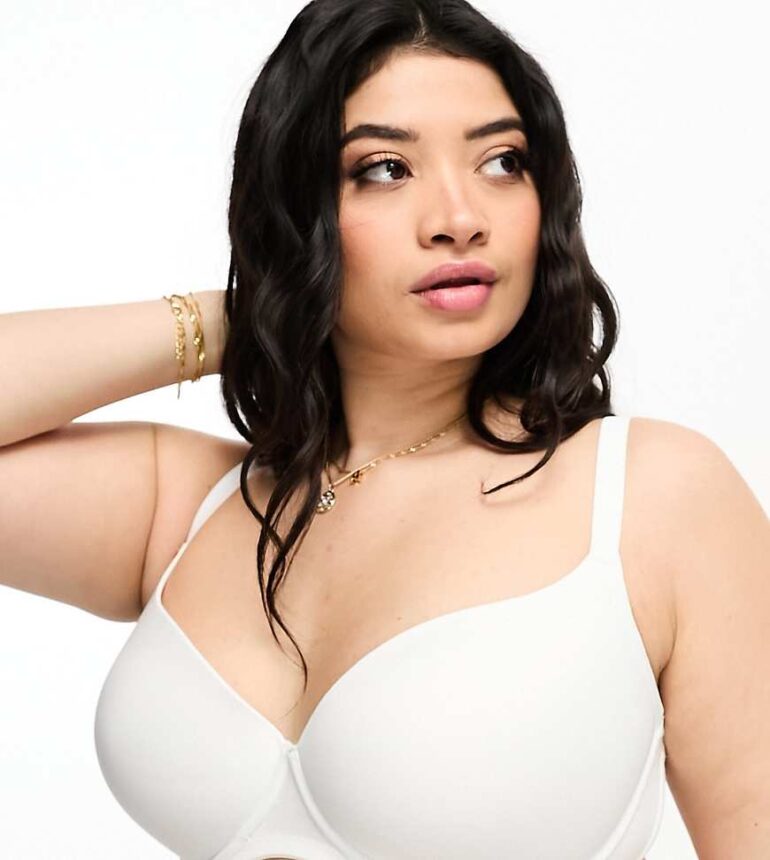 ASOS DESIGN Curve microfibre moulded t-shirt bra in white