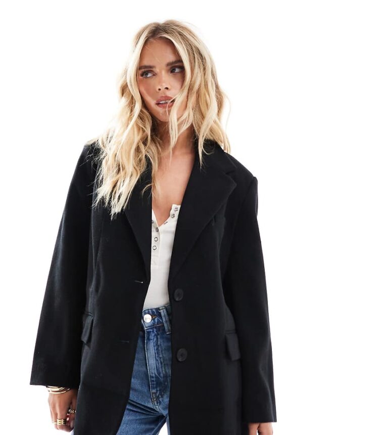 ASOS DESIGN Petite formal faux wool blazer in black