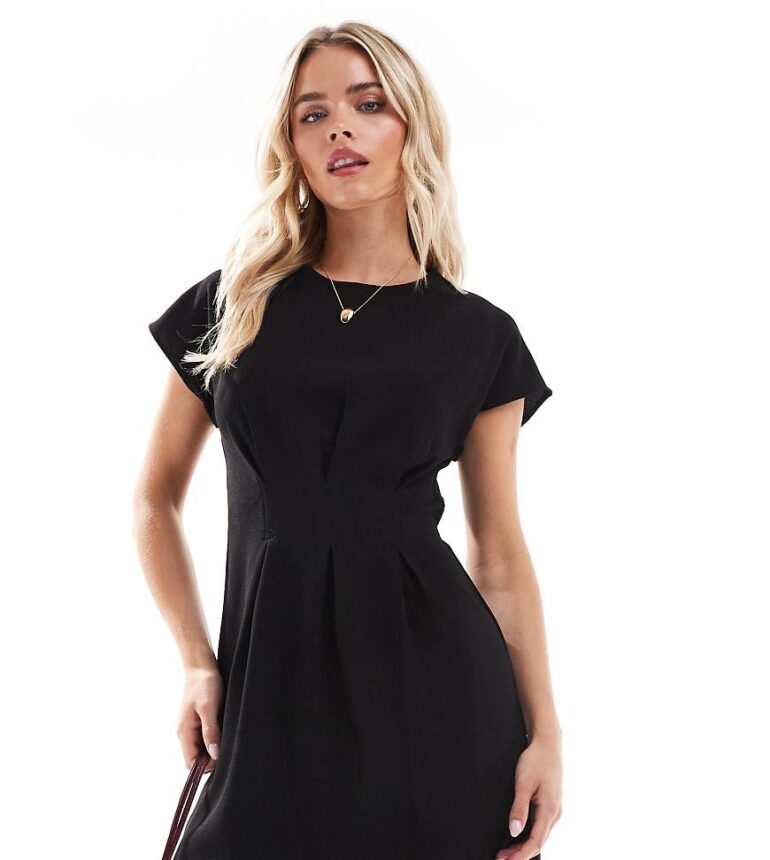ASOS DESIGN Petite nipped in waist mini dress in black