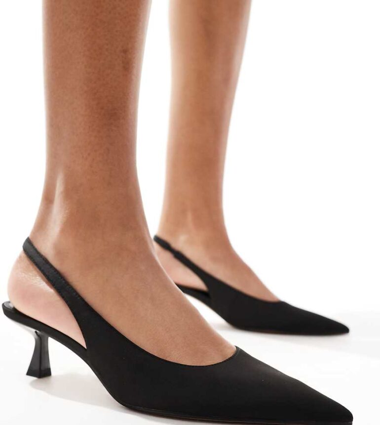ASOS DESIGN Wide Fit Stroll slingback kitten heeled shoes in black