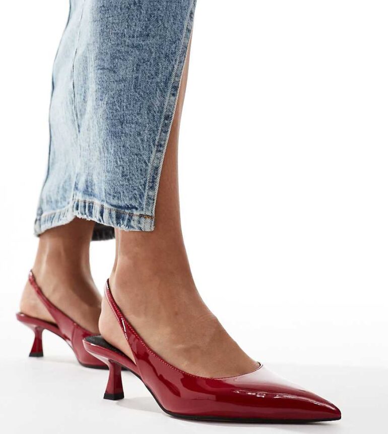 ASOS DESIGN Wide Fit Stroll slingback mid heeled shoes in red