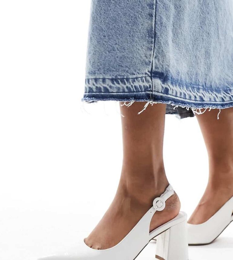ASOS DESIGN Wide Fit Sutton slingback mid heels in white croc