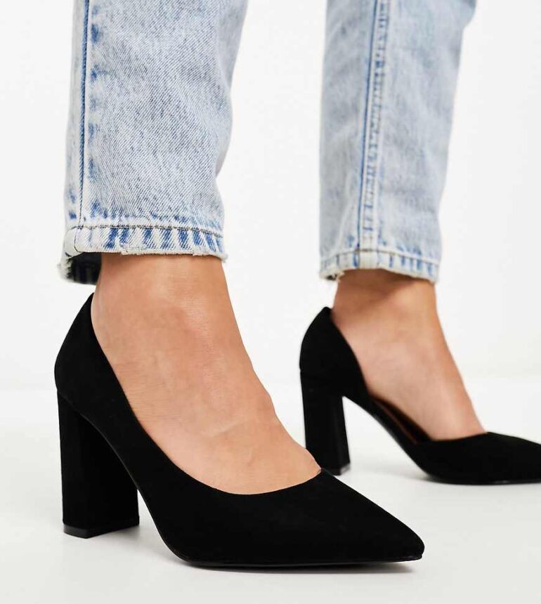 ASOS DESIGN Wide Fit Winston d'orsay high heeled shoes in black suedette