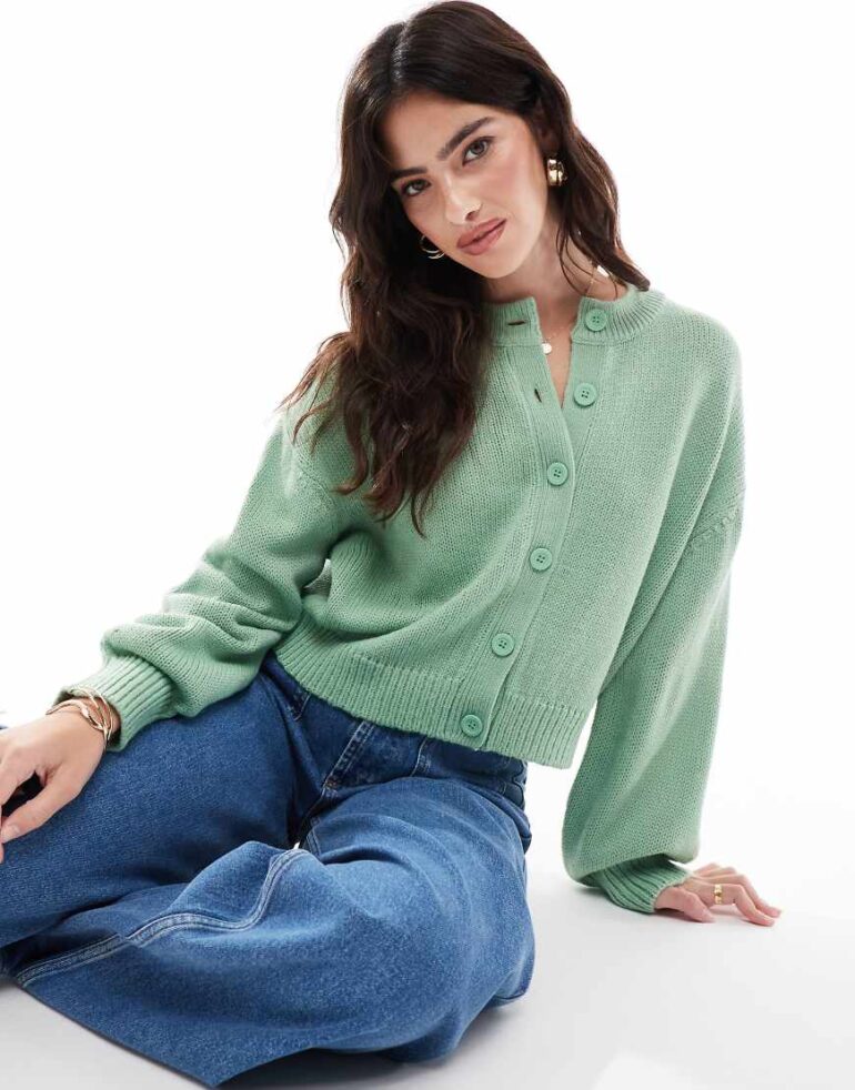 ASOS DESIGN banana sleeve boxy cardigan in sage-Green