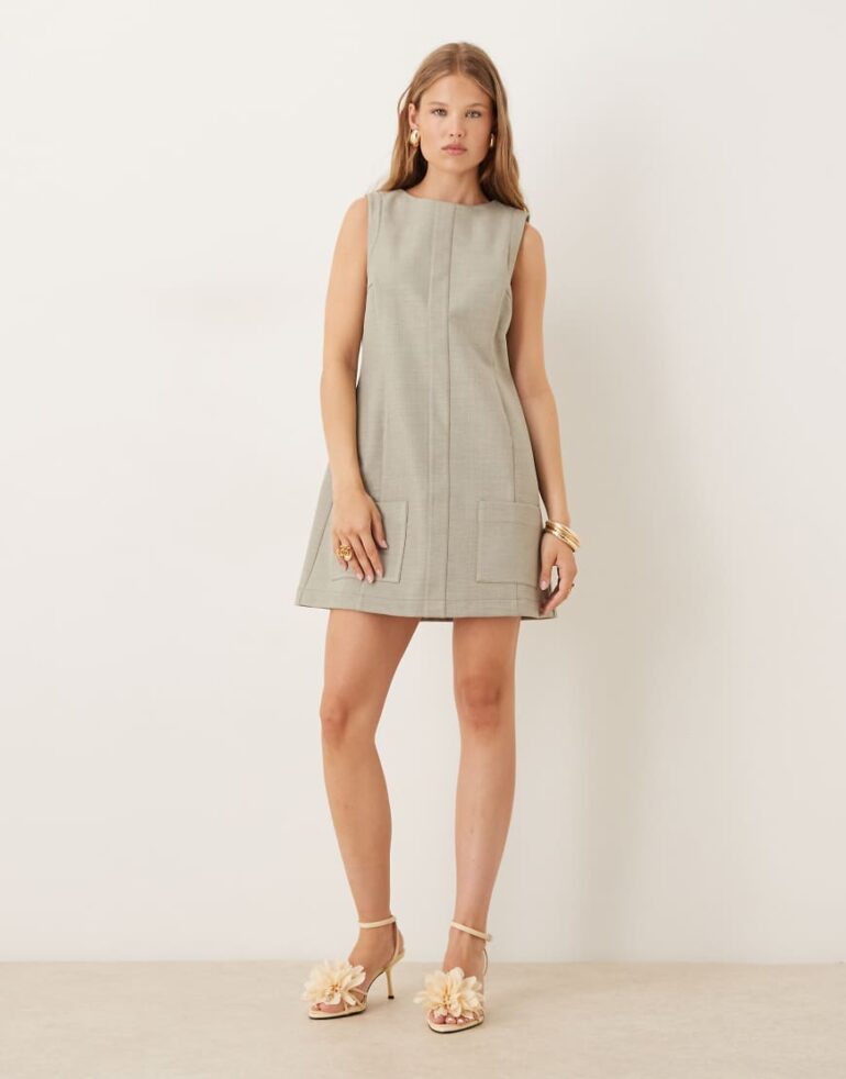 ASOS DESIGN bonded mini shift dress with pocket detail in sage-Green