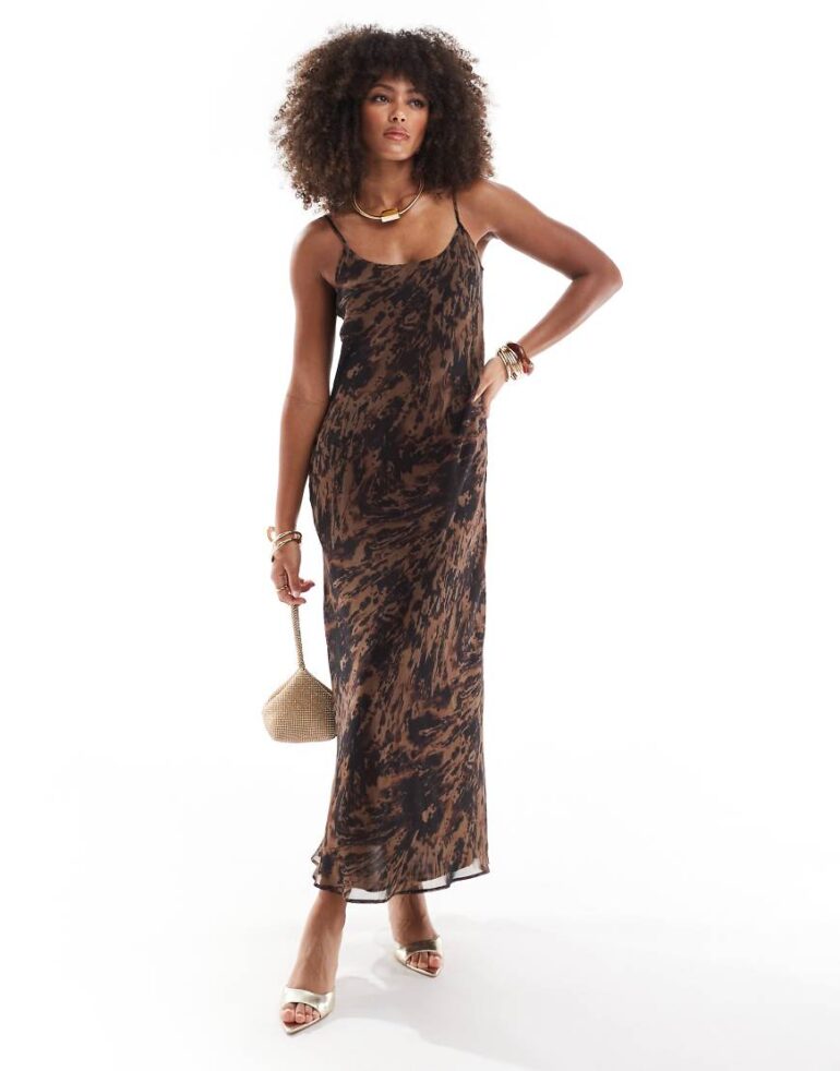 ASOS DESIGN chiffon scoop neck maxi dress in animal print-Multi