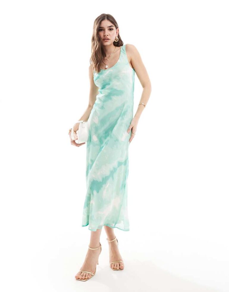 ASOS DESIGN chiffon scoop neck midi slip dress in tie-dye print-Multi