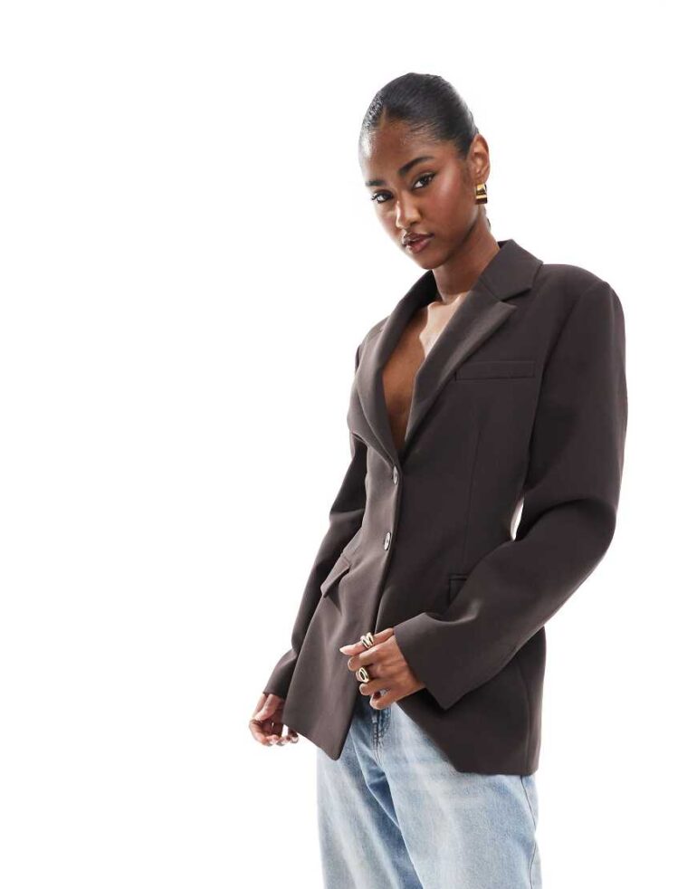 ASOS DESIGN cinch waist blazer in chocolate-Brown