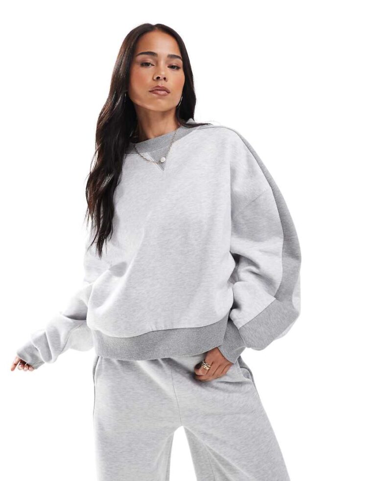ASOS DESIGN co-ord oversized raglan sweatshirt with panel detail in grey