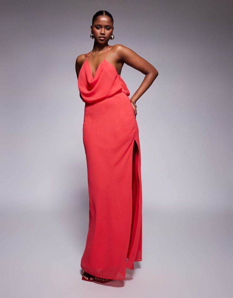 ASOS DESIGN cowl front racer back strappy maxi dress in red