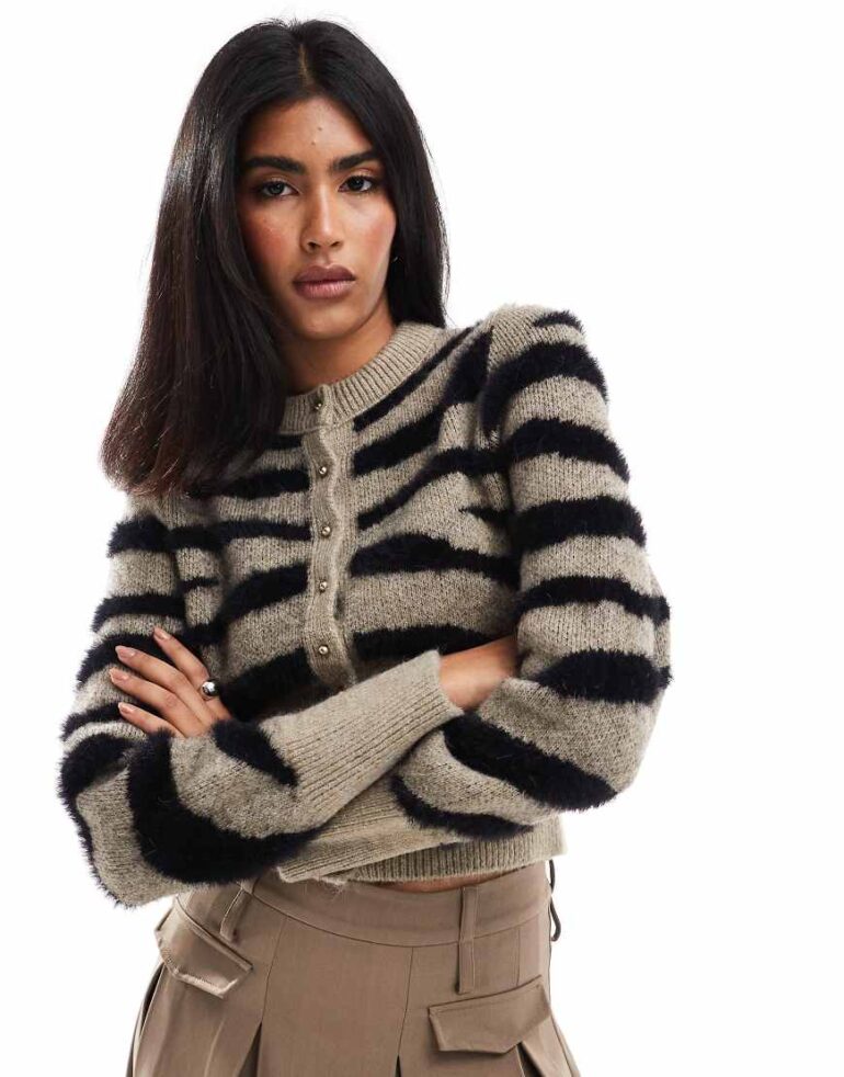 ASOS DESIGN crew neck cardigan in animal print-Multi