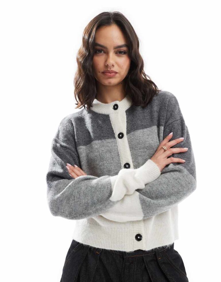 ASOS DESIGN crew neck colour block gradient cardigan in multi