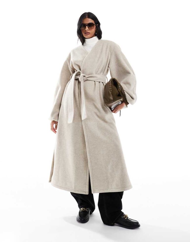 ASOS DESIGN lightweight longline formal coat in oatmeal-No colour