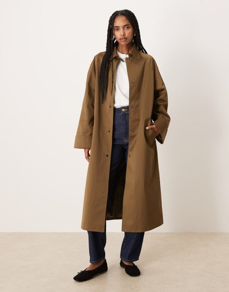 ASOS DESIGN longline car coat trench in khaki-Brown